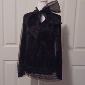 <   Garcia Black Top With Sheer Overlay And Bow Women's Size Large
